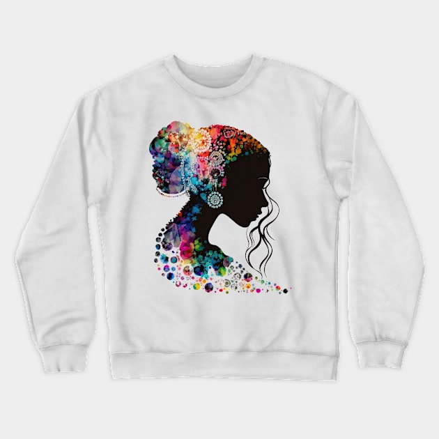 Silhouette of Woman with Colorful Hair Crewneck Sweatshirt by daniel4510